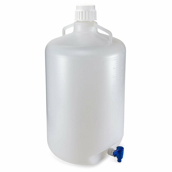 Globe Scientific Carboys, Round with Spigot and Handles, PP, White PP Screwcap, 50 Liter, Molded Graduations 7220050